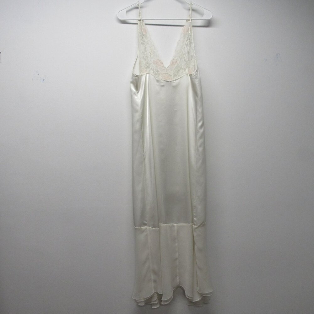 Vtg 80s 90s Victoria's Secret Gold Label Mermaid Hem Beaded Maxi Slip Dress sz M - Picture 3 of 4